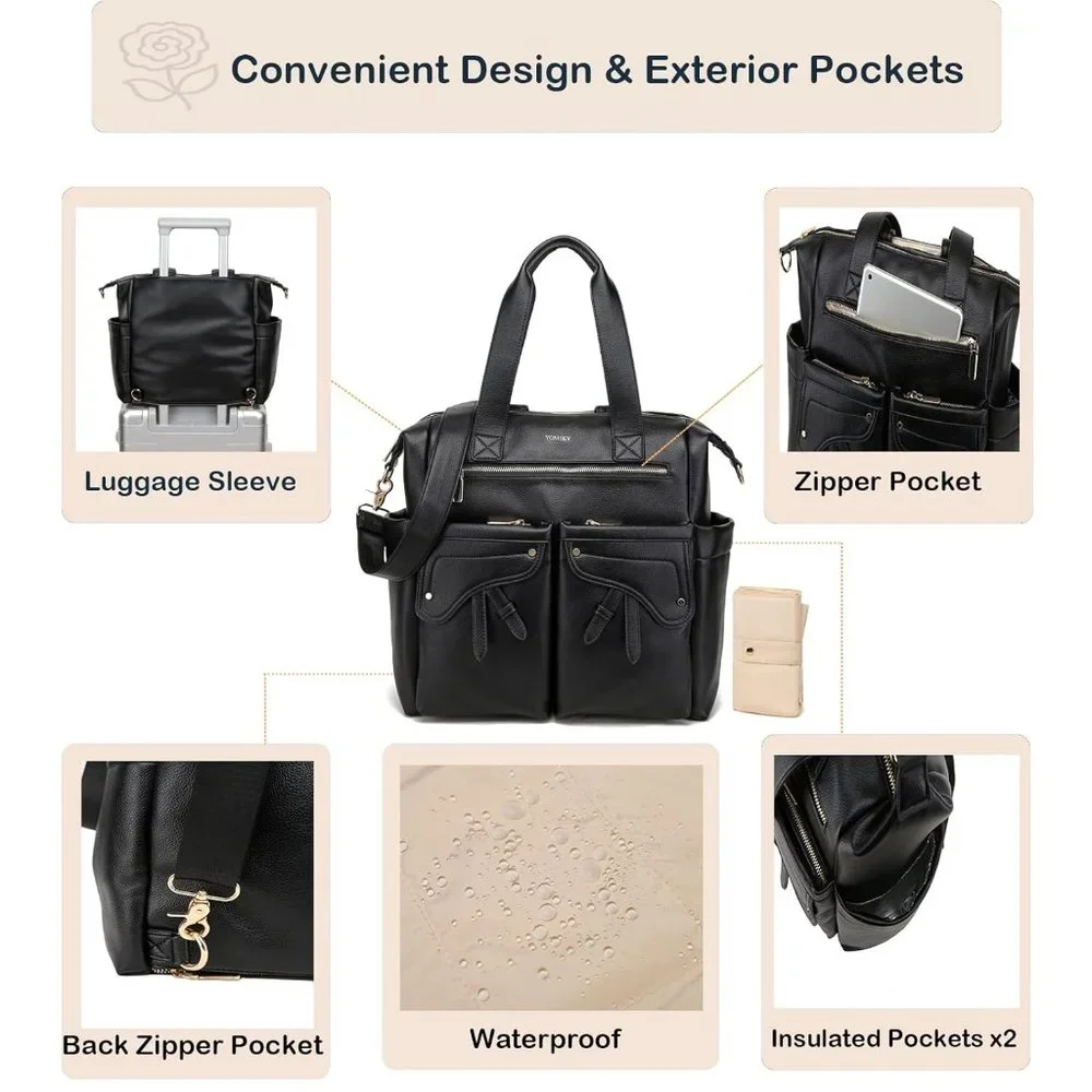 Diaper Bag Backpack Vegan Leather Modern Tote Travel Large Capacity